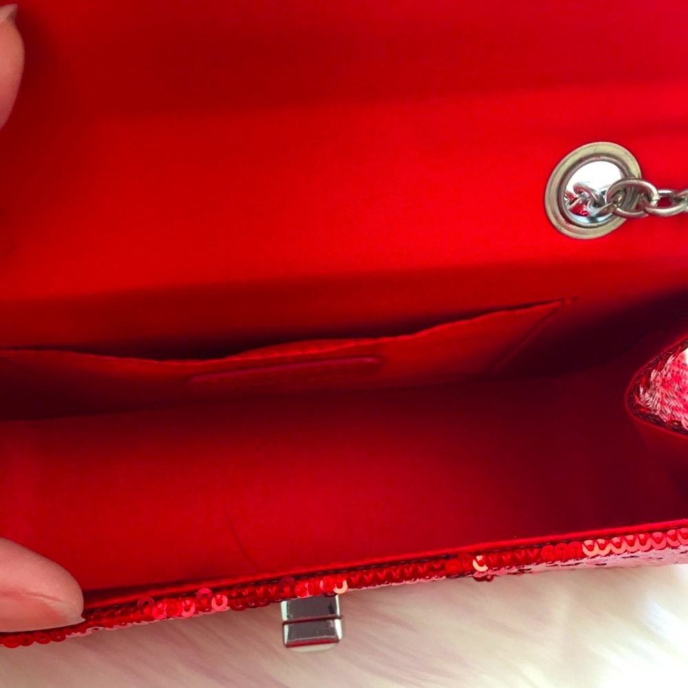 Vintage Red Sequin Mini Bag Silver Chain Purse - Picture 8 of 13
